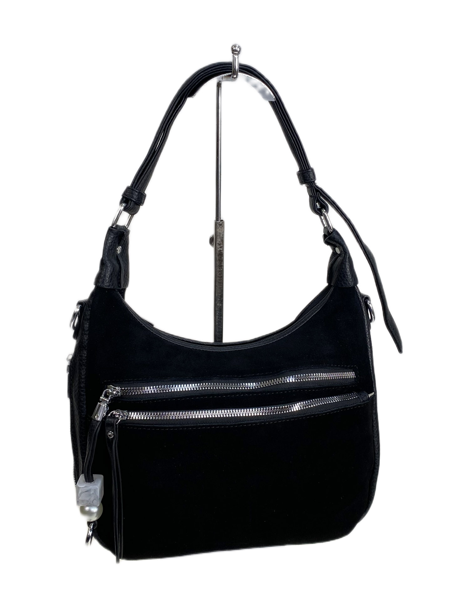 На фото 1 - Женская сумка из искусственной кожи и натуральной замши, цвет черный