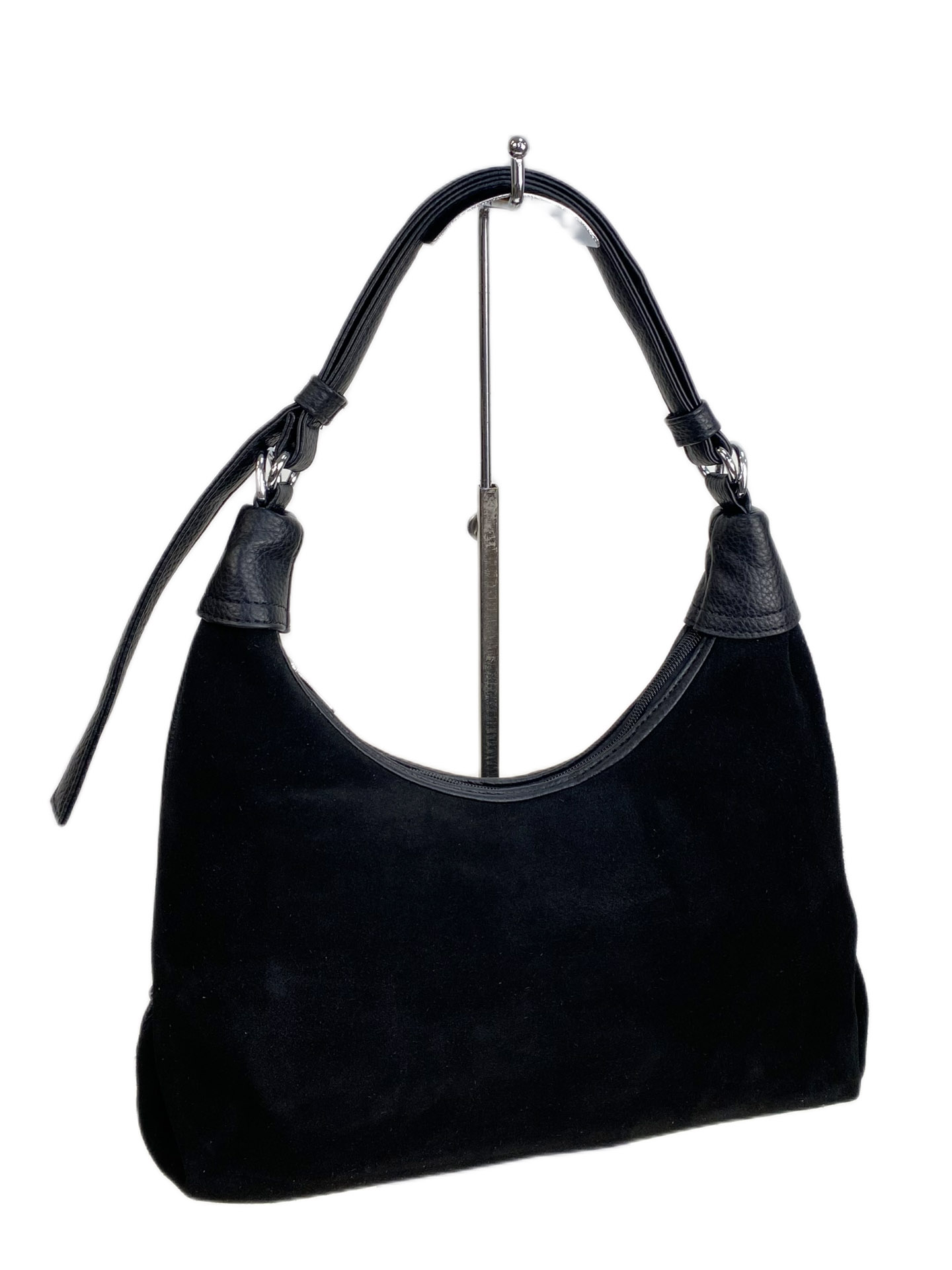 На фото 1 - Женская сумка из искусственной кожи и натуральной замши, цвет черный