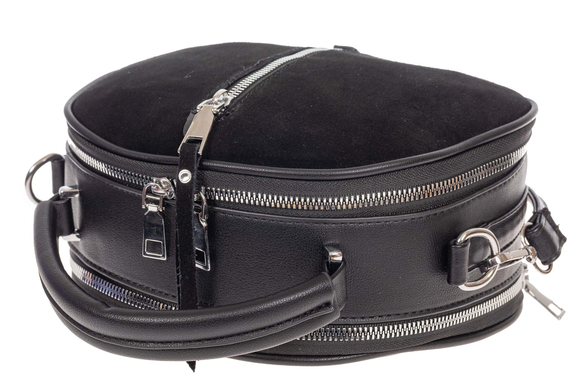 На фото 4 - Маленькая сумка-купол из искусственной кожи и натуральной замши, цвет чёрный