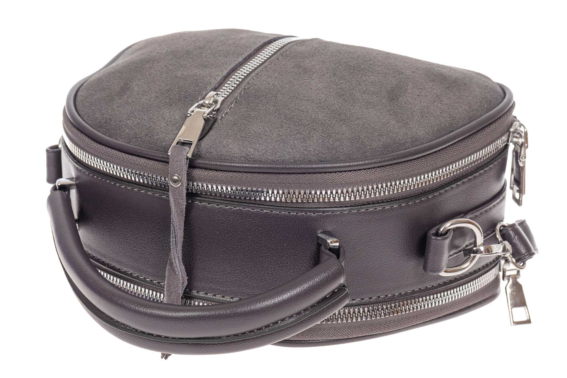 На фото 4 - Маленькая сумка-купол из искусственной кожи и натуральной замши, цвет серый