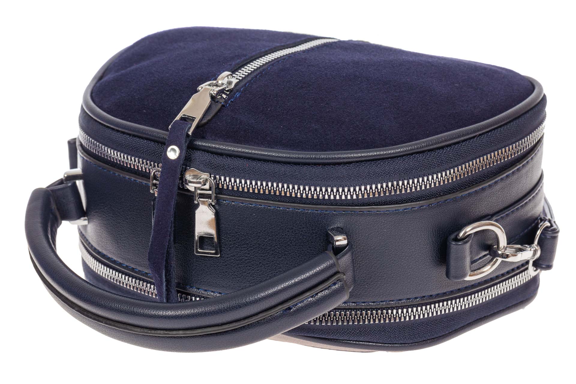 На фото 4 - Маленькая сумка-купол из искусственной кожи и натуральной замши, цвет тёмно-синий