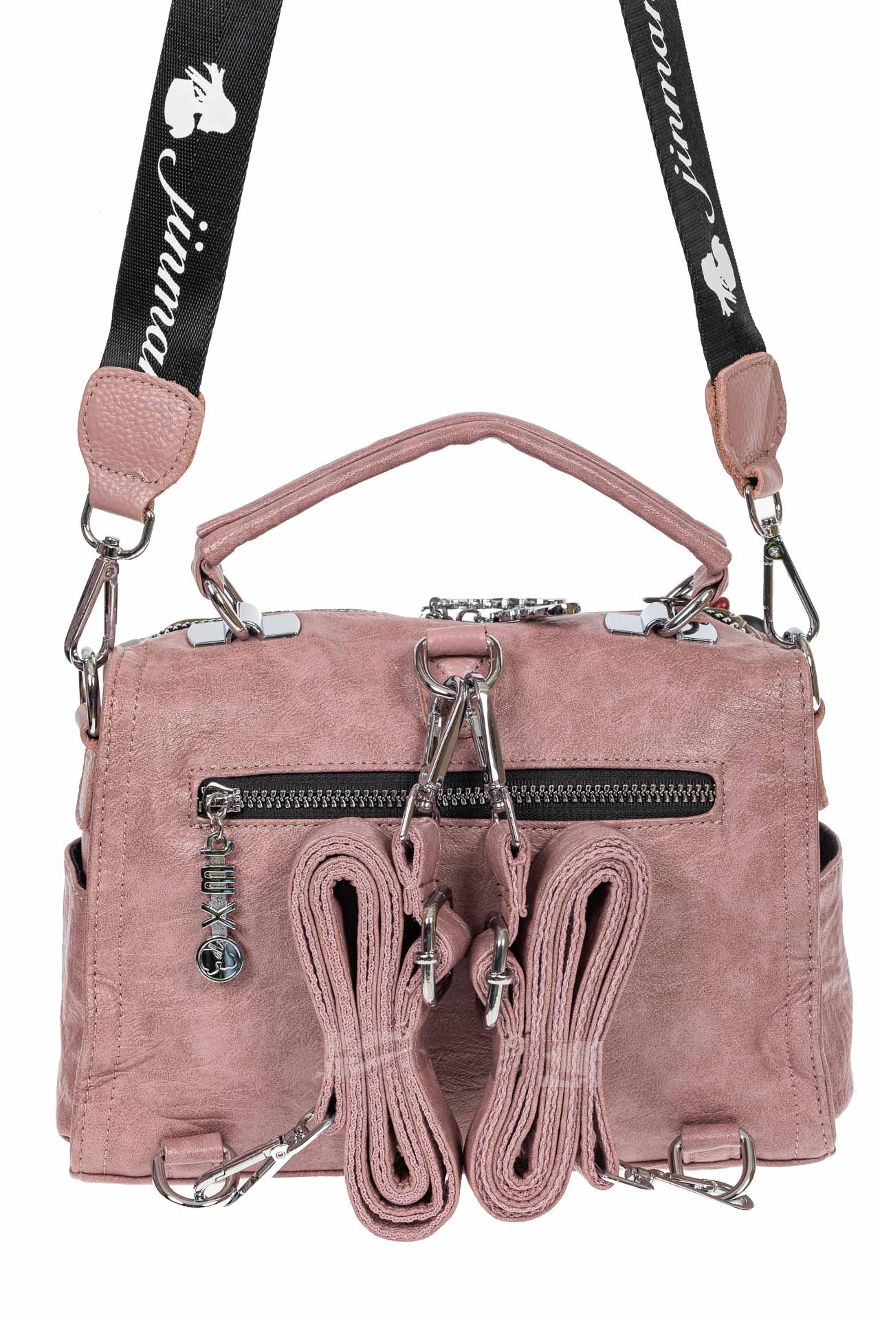 На фото 3 - Молодёжная сумка-трансформер из экокожи, цвет розовый с бежевым и серым