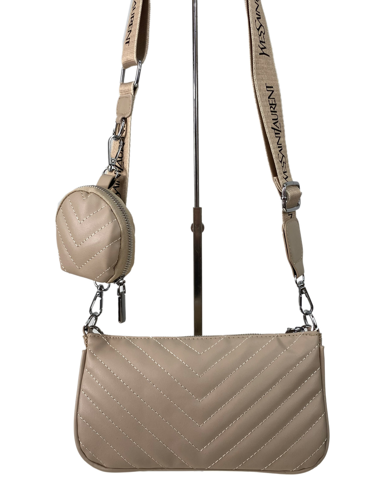На фото 3 - Женская сумка из искусственной кожи 3 в 1, цвет бежевый