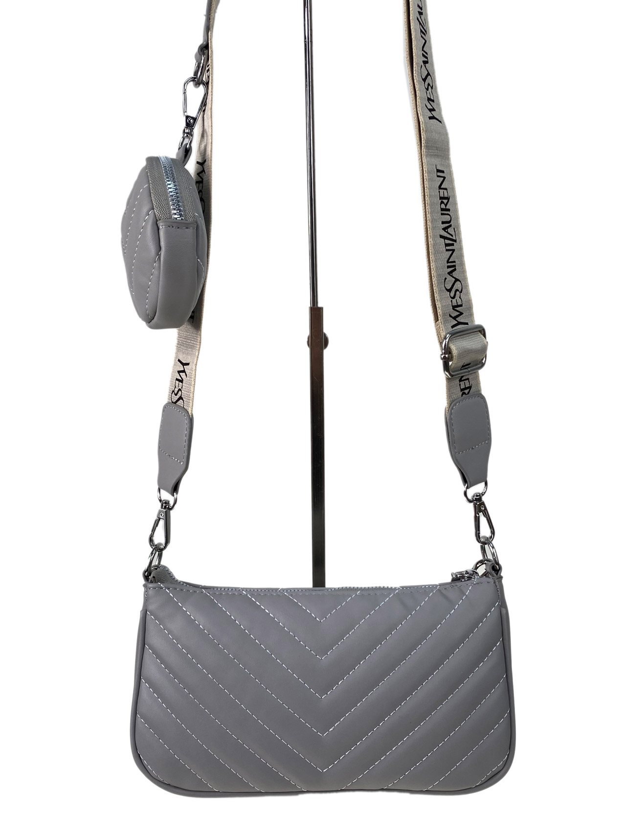 На фото 3 - Женская сумка из искусственной кожи 3 в 1, цвет серый