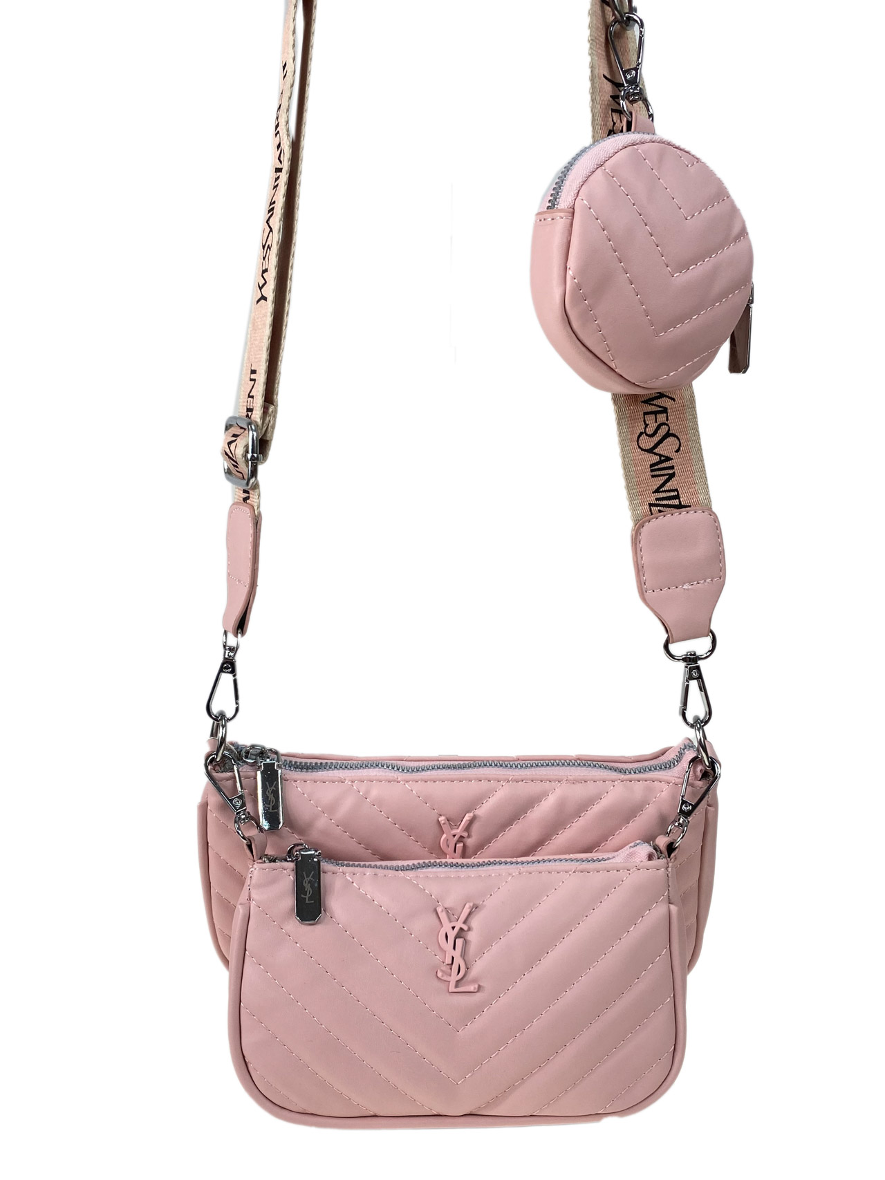На фото 2 - Женская сумка из искусственной кожи 3 в 1, цвет розовый
