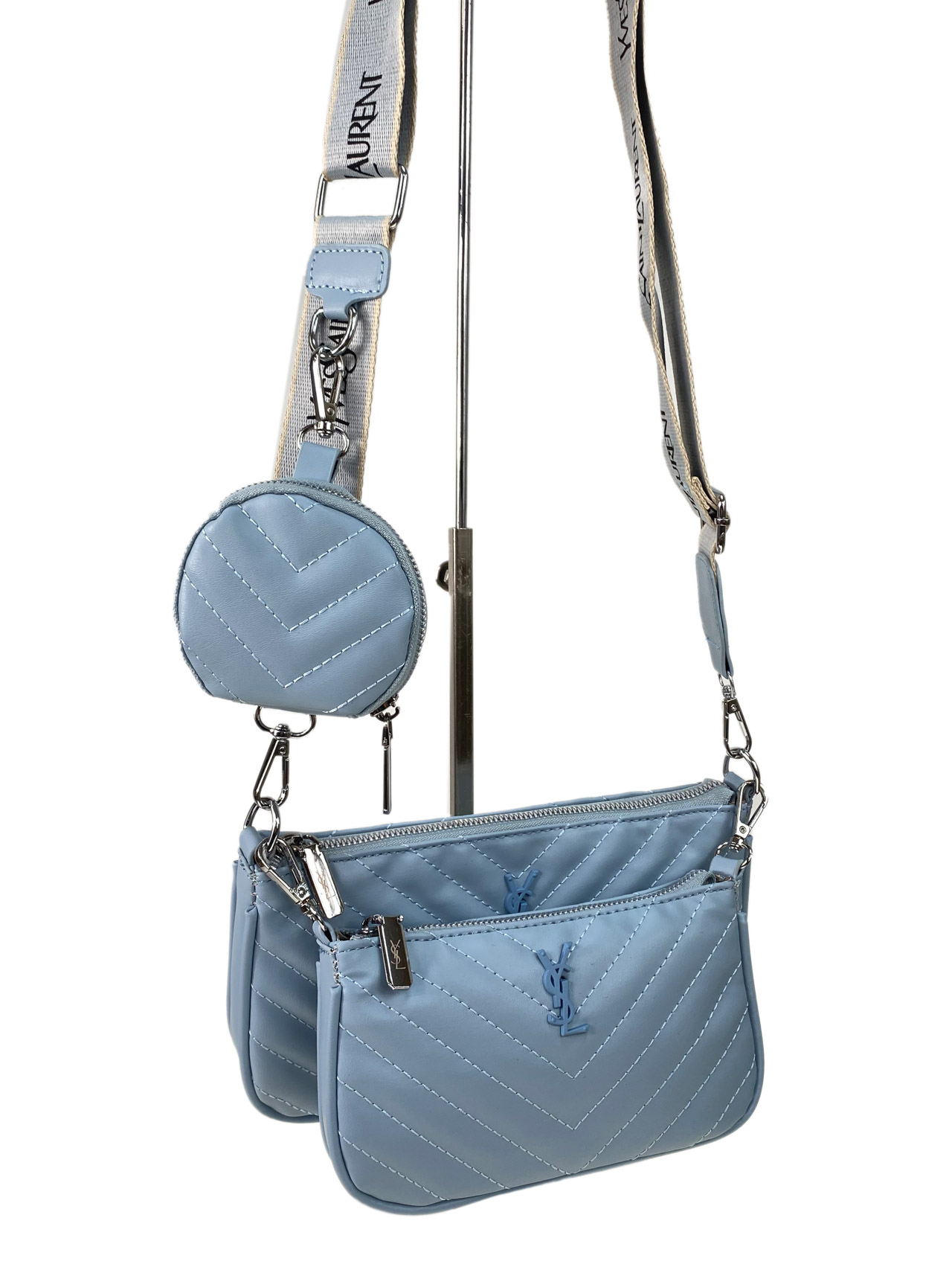 На фото 1 - Женская сумка из искусственной кожи 3 в 1, цвет голубой