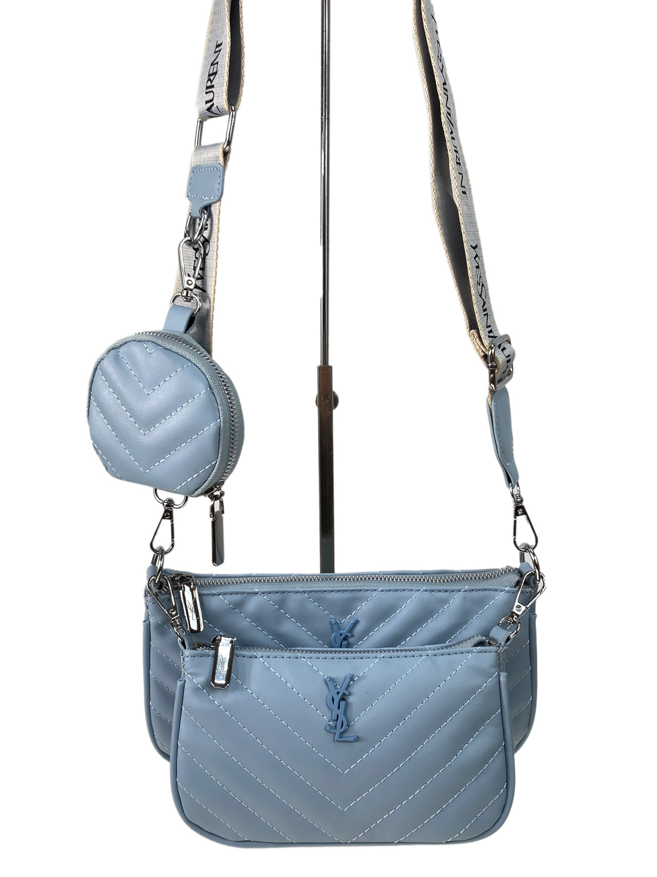 На фото 2 - Женская сумка из искусственной кожи 3 в 1, цвет голубой