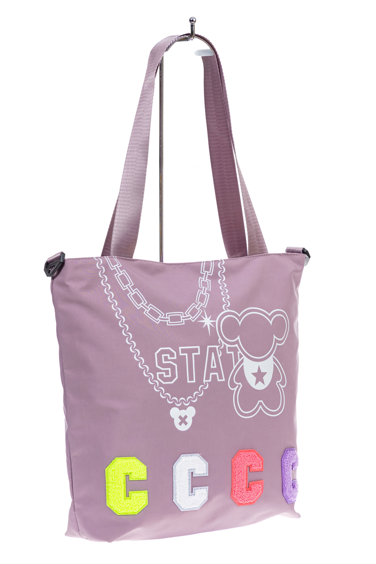 На фото 3 - Женская сумка шоппер из текстиля, цвет сиреневый