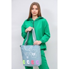 На фото 1 - Женская сумка шоппер из текстиля, цвет бирюза
