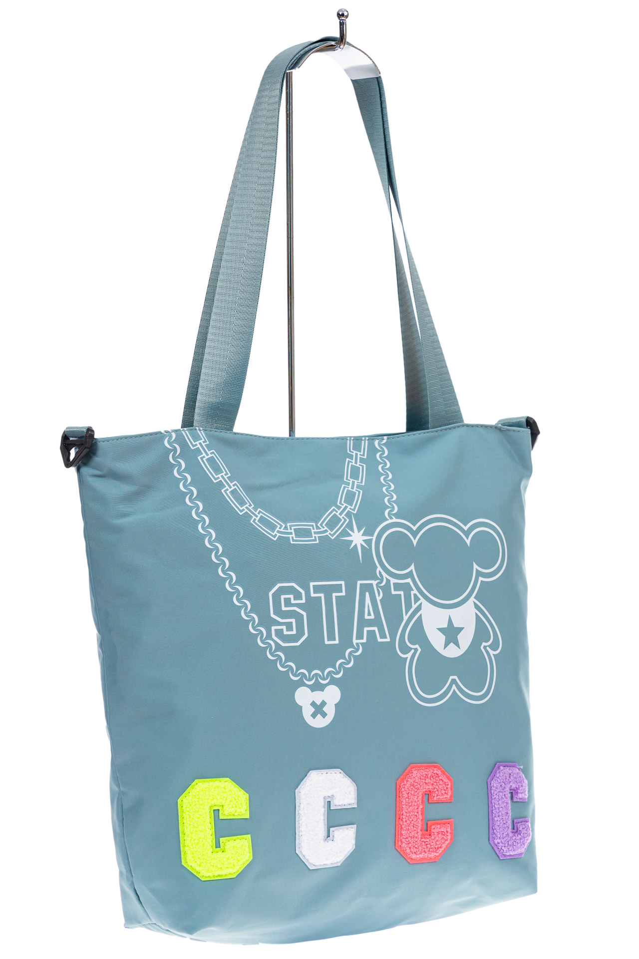 На фото 3 - Женская сумка шоппер из текстиля, цвет бирюза