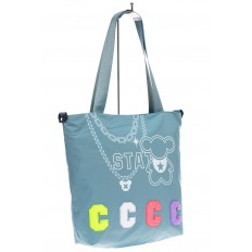 На фото 3 - Женская сумка шоппер из текстиля, цвет бирюза