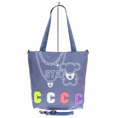 На фото 2 - Женская сумка шоппер из текстиля, цвет синий