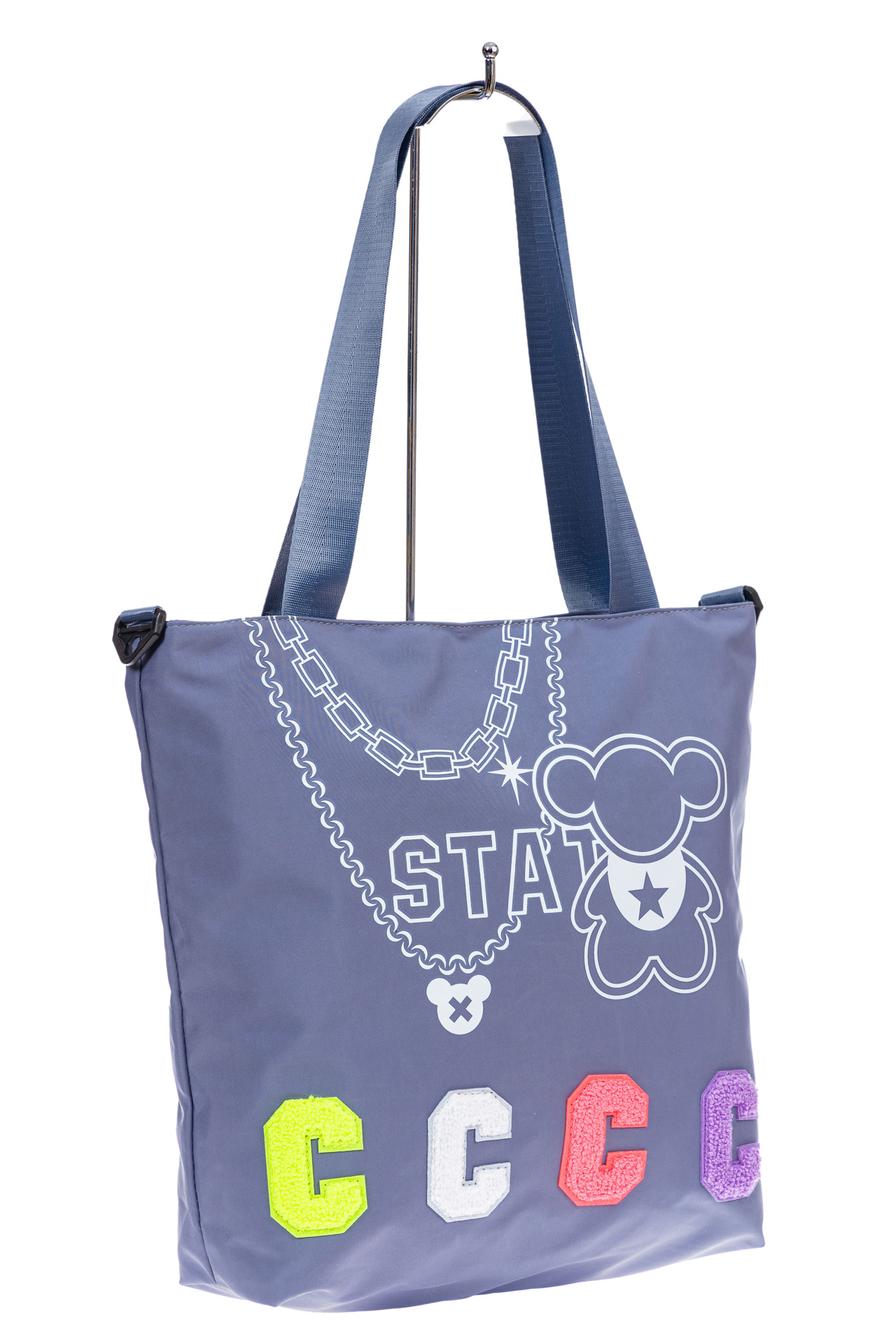 На фото 3 - Женская сумка шоппер из текстиля, цвет синий