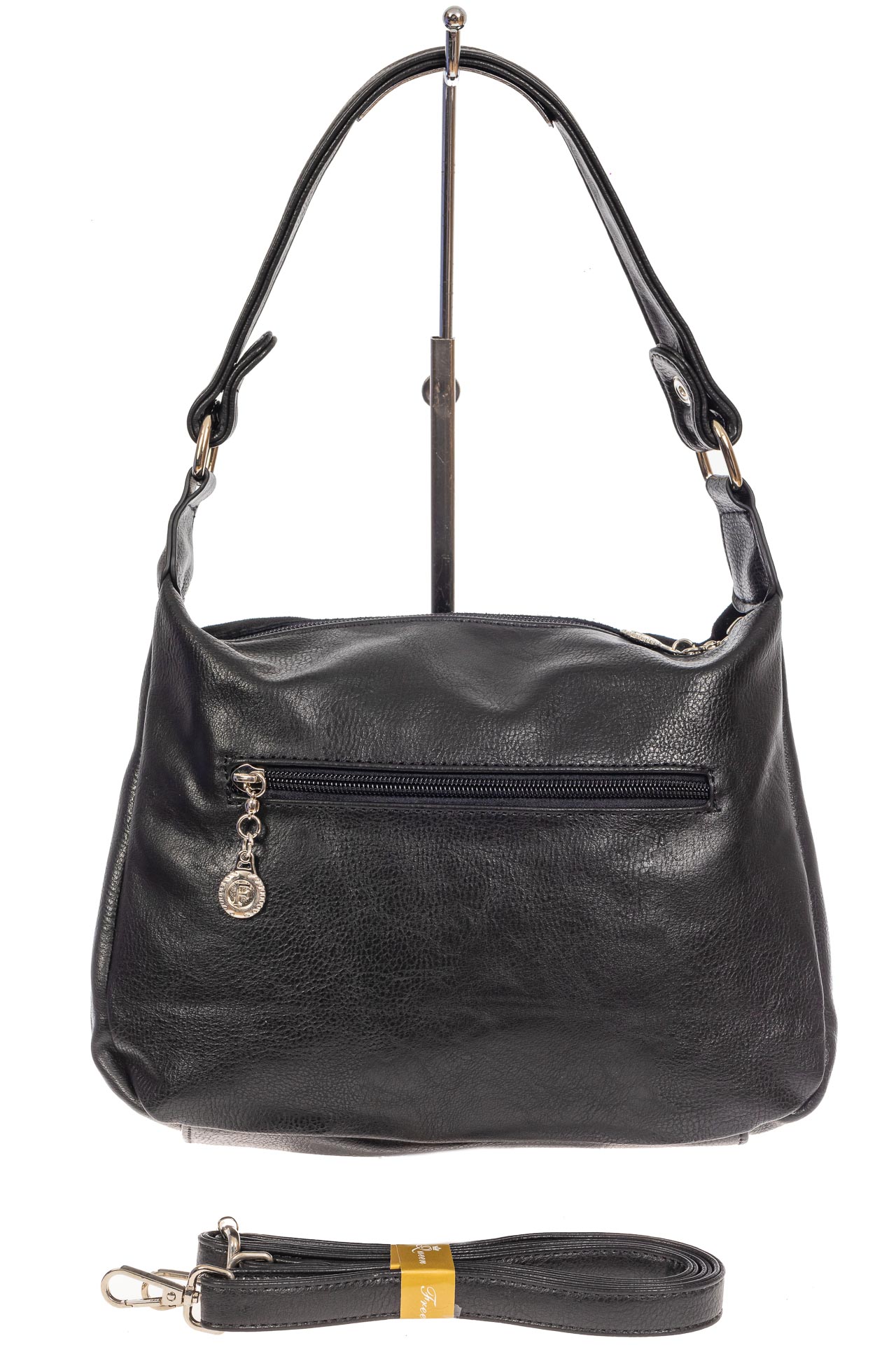 На фото 3 - Небольшая женская сумка из искусственной кожи и замши, цвет чёрный