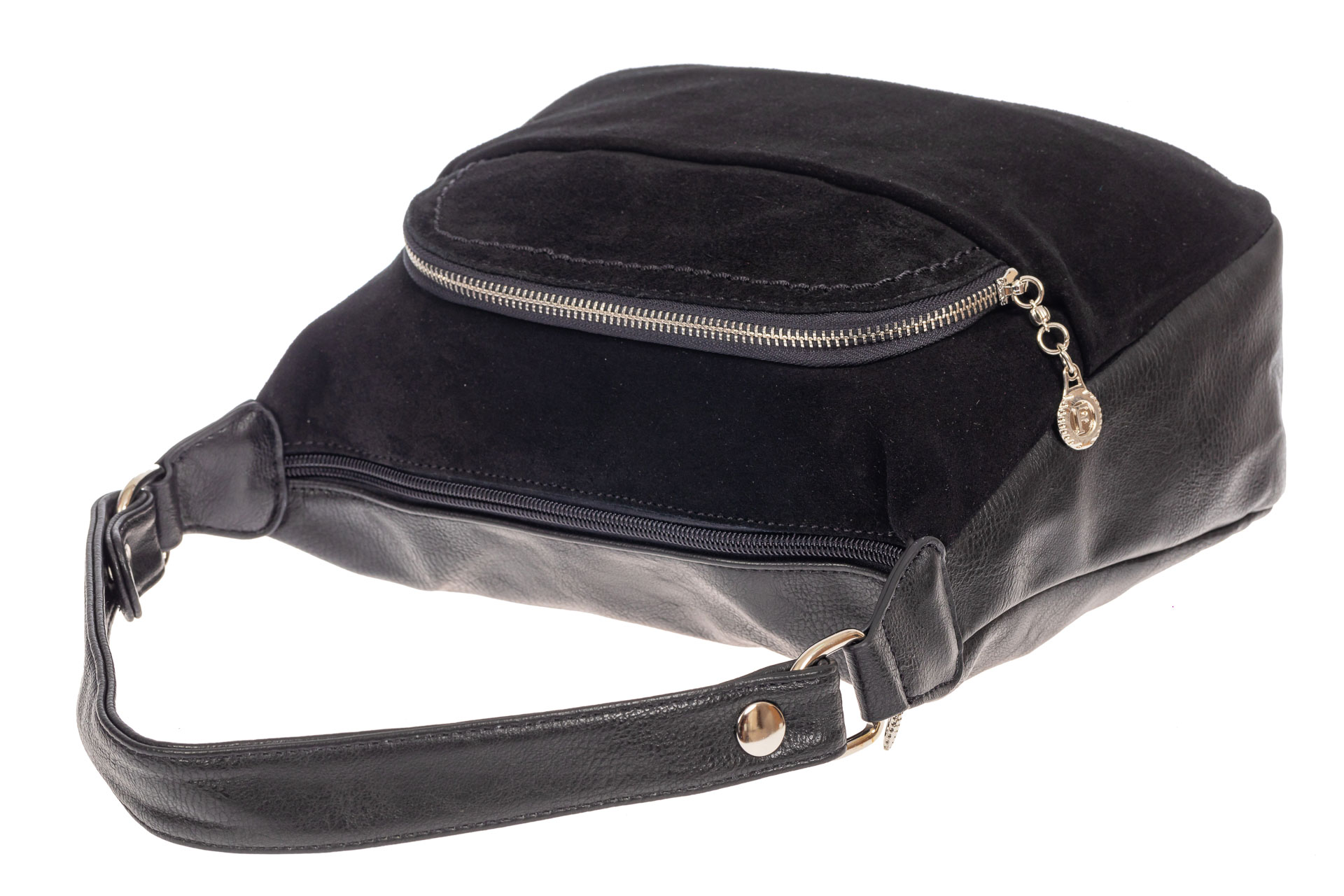 На фото 4 - Небольшая женская сумка из искусственной кожи и замши, цвет чёрный