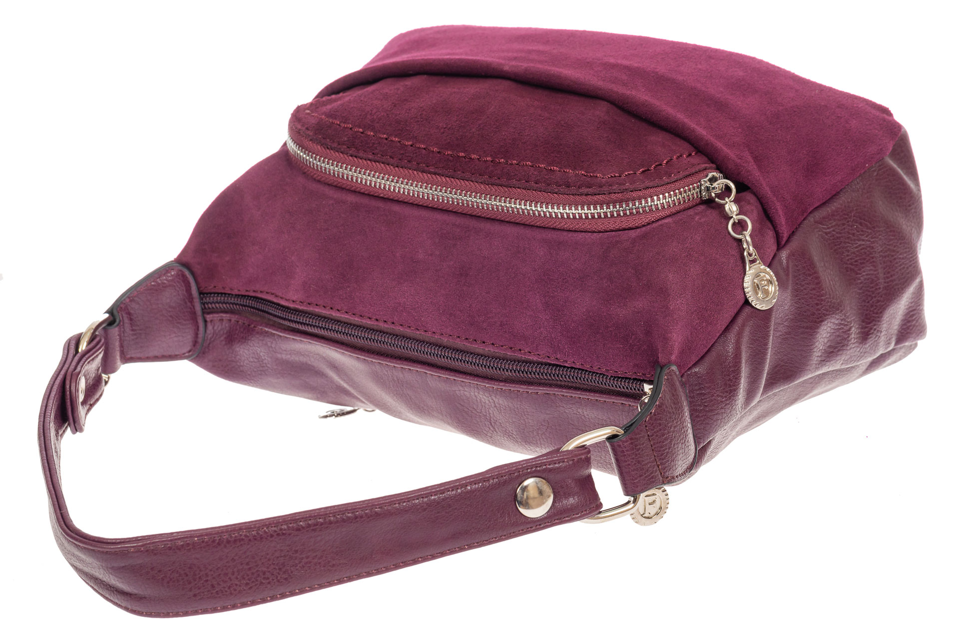 На фото 4 - Небольшая женская сумка из искусственной кожи и замши, цвет баклажан