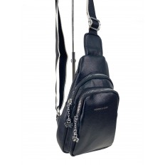 На фото 3 - Женская сумка-слинг из искусственной кожи, цвет черный