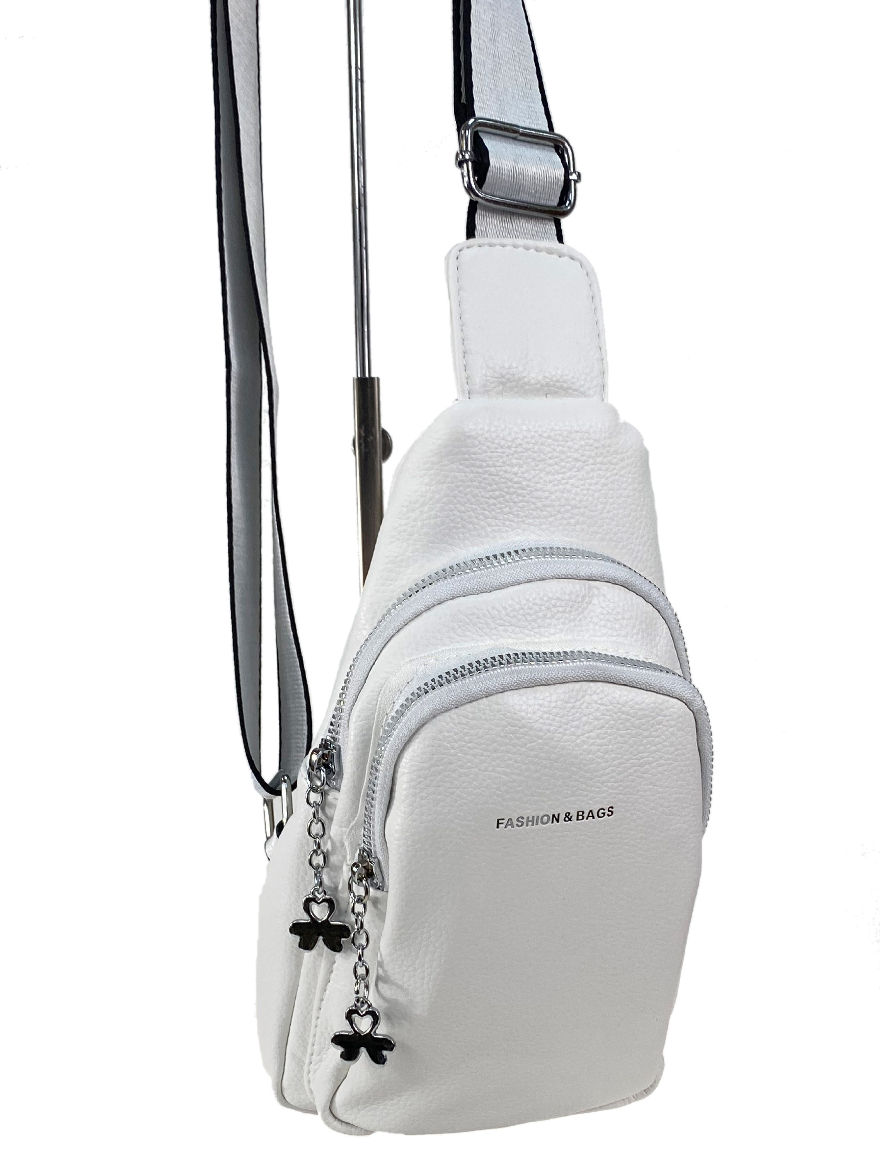 На фото 3 - Женская сумка сумка-слинг из искусственной кожи, цвет белый