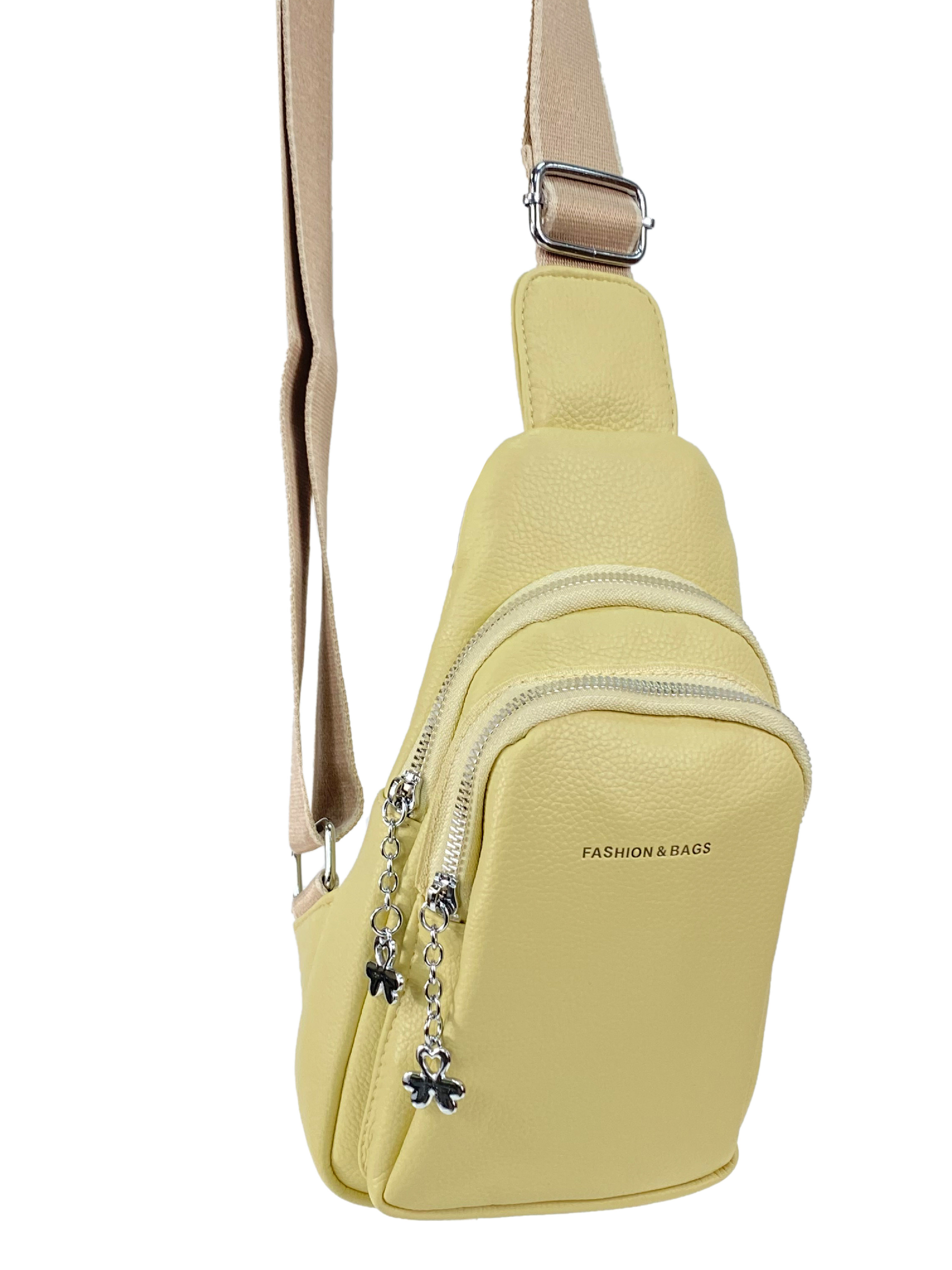 На фото 3 - Женская сумка-слинг из искусственной кожи, цвет желтый