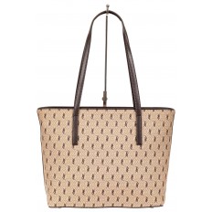 На фото 3 - Женская сумка шоппер из искусственной кожи, цвет бежевый с принтом