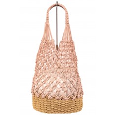 На фото 2 - Плетеная сумка-сетка из джута, цвет пудровый