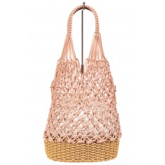 На фото 3 - Плетеная сумка-сетка из джута, цвет пудровый