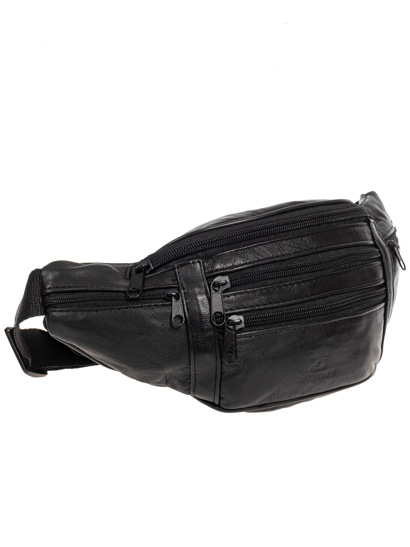 Поясная мужская сумка из мягкой натуральной кожи, цвет чёрный