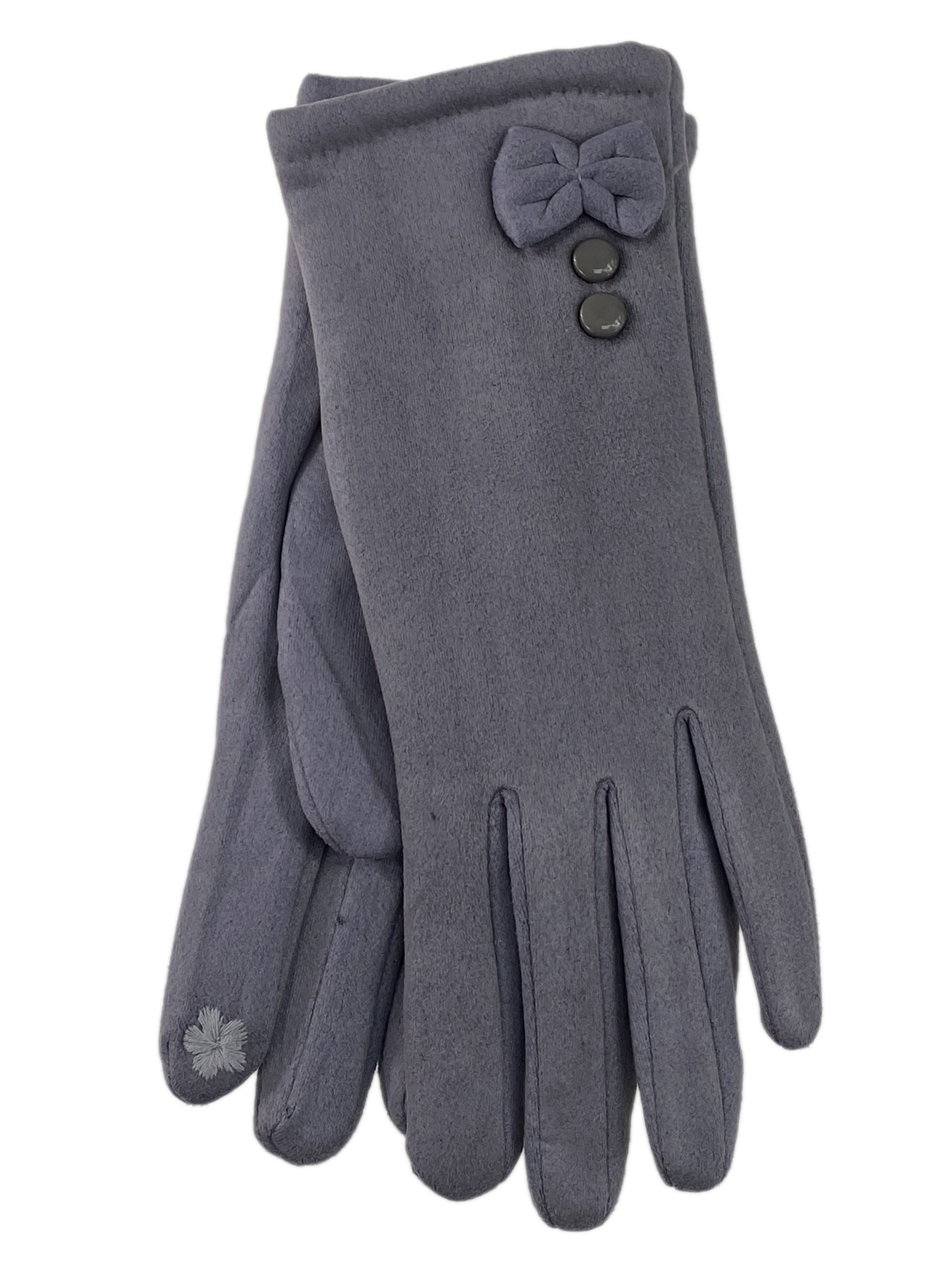На фото 1 - Женские перчатки из велюра, цвет светло серый