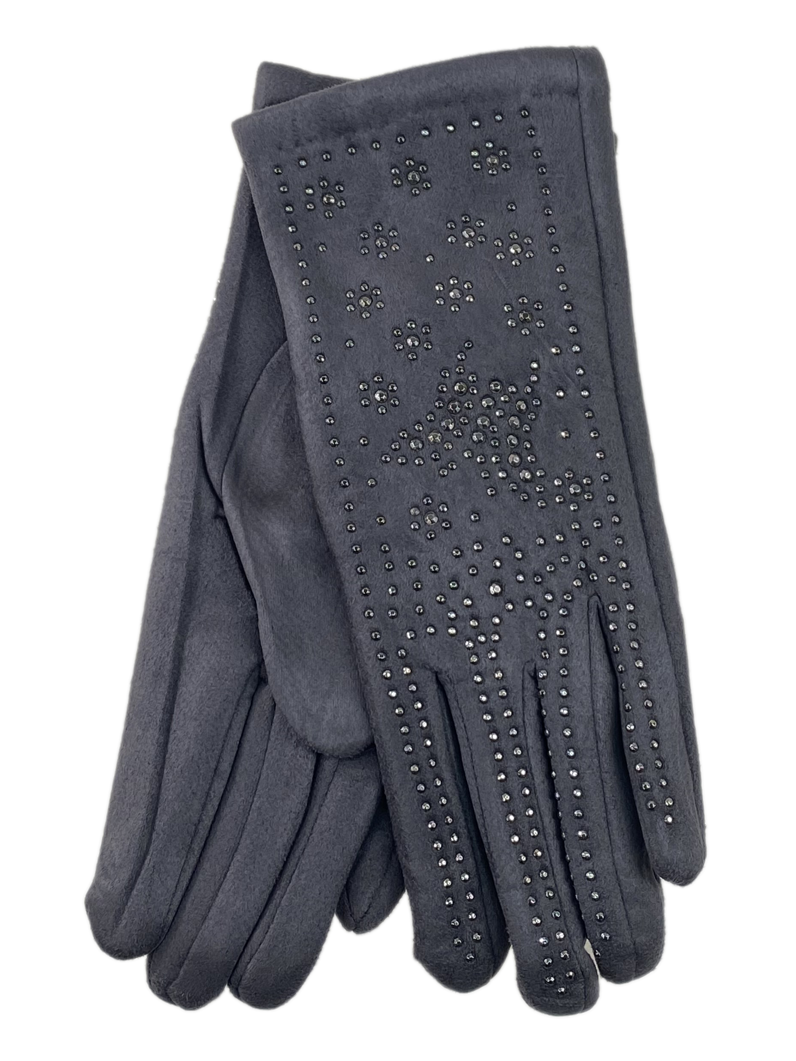 На фото 1 - Женские перчатки из велюра, цвет темно серый