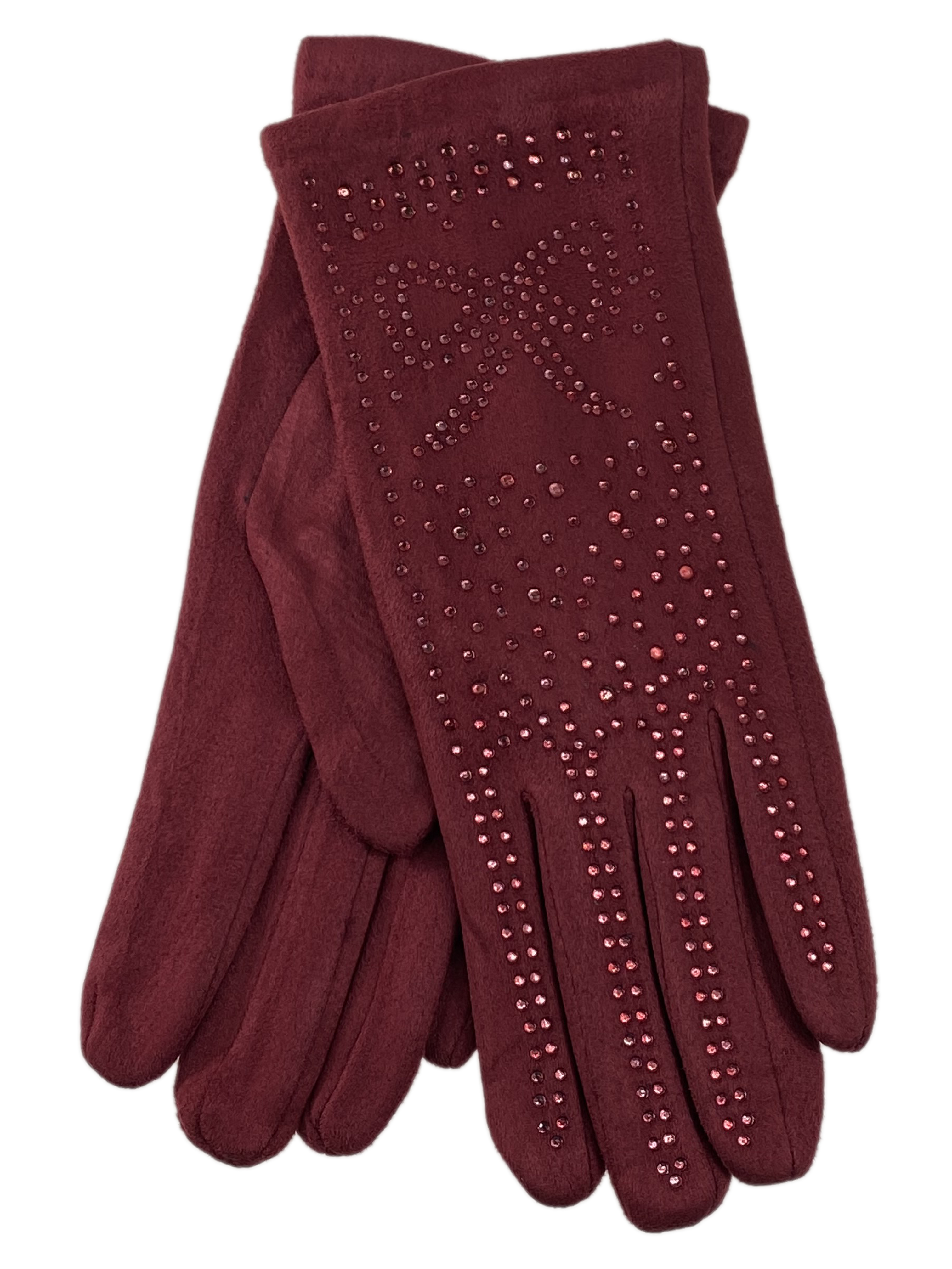 На фото 1 - Женские перчатки из велюра, цвет бордовый