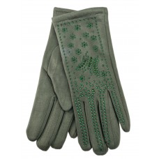На фото 1 - Женские перчатки из велюра, цвет зеленый