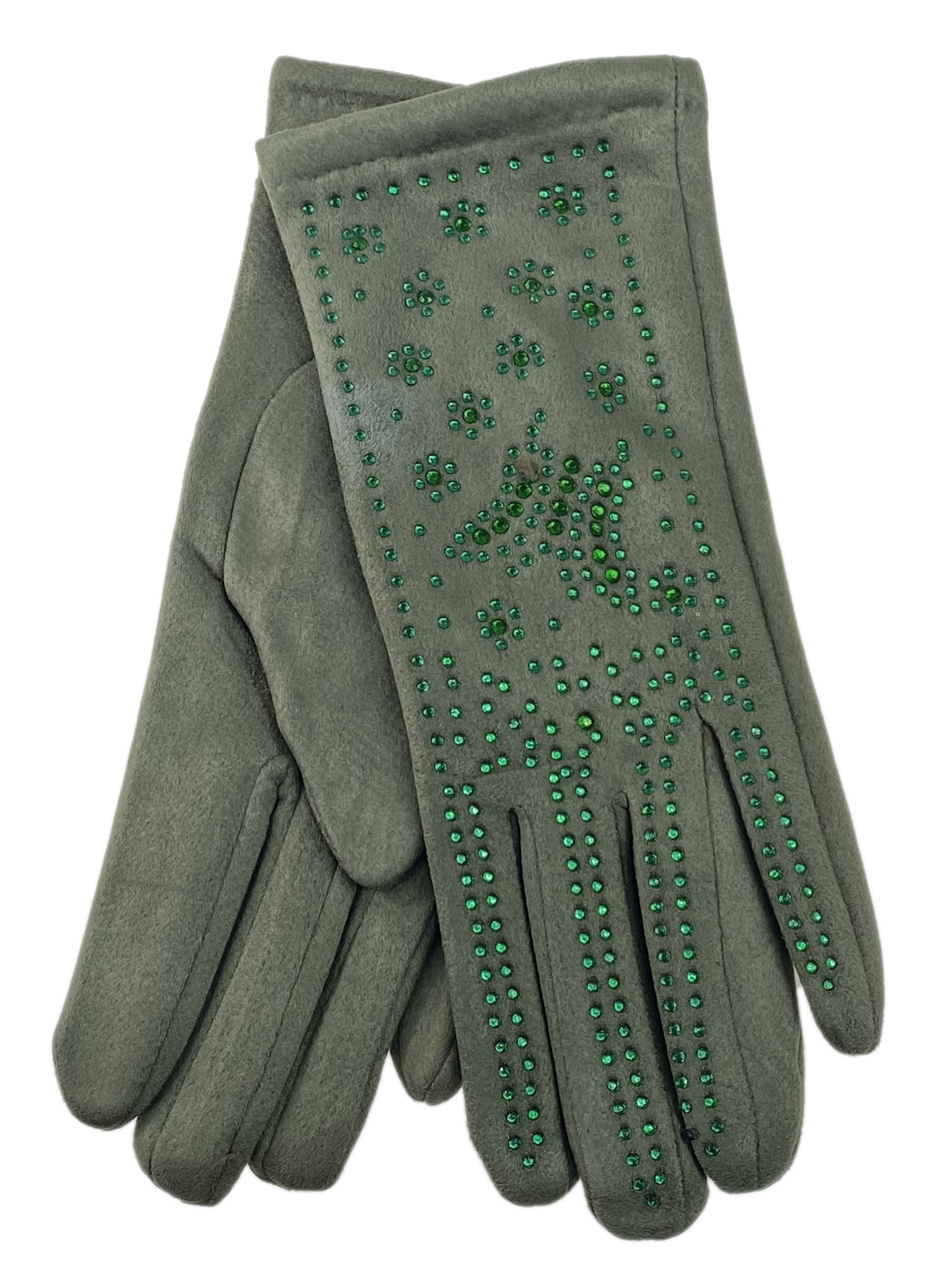 На фото 1 - Женские перчатки из велюра, цвет зеленый