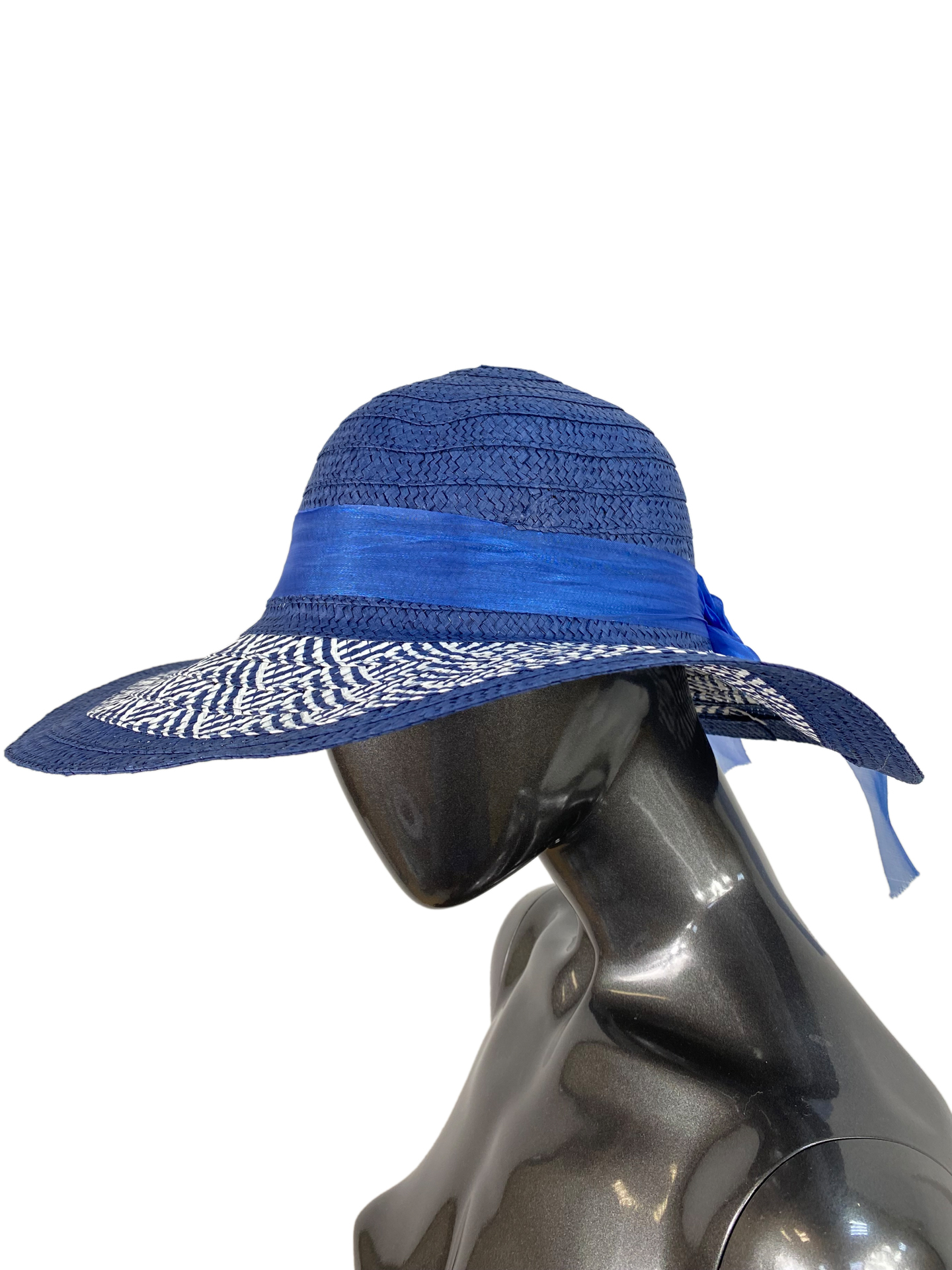 На фото 1 - Летняя женская соломенная шляпа, цвет синий