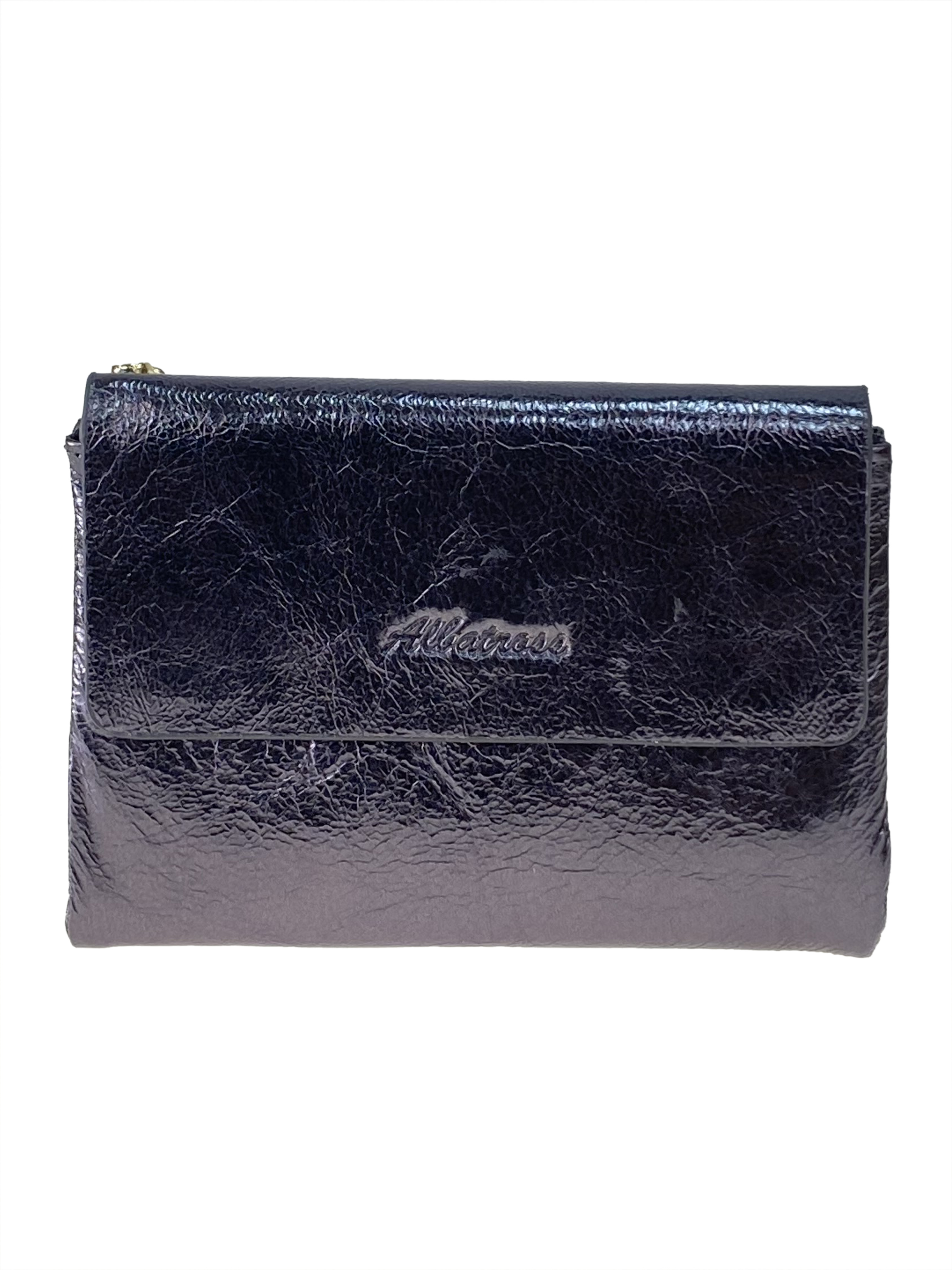 На фото 1 - Женский бумажник из кожи, цвет тёмное серебро