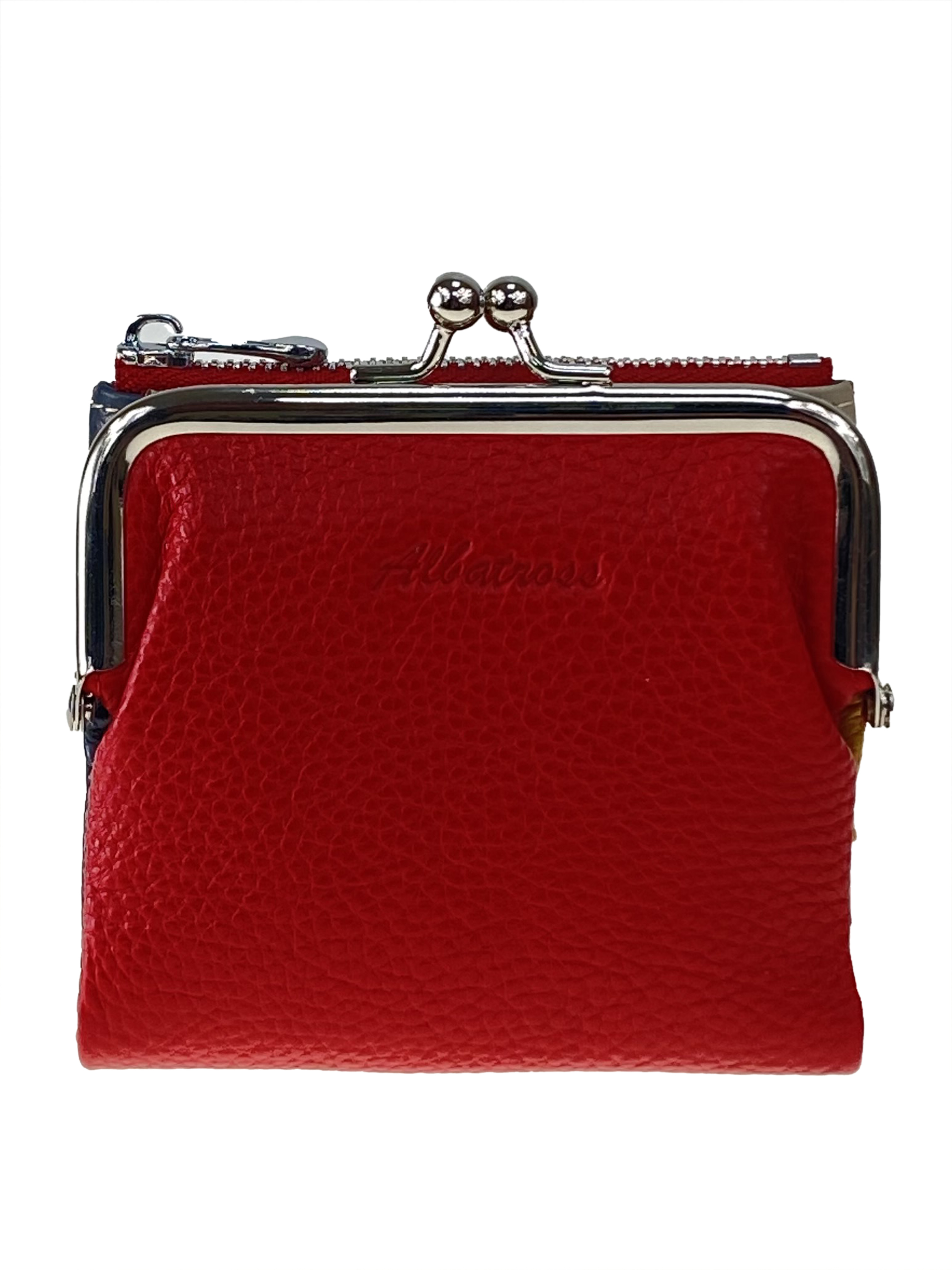 На фото 1 - Кожаный женский кошелёк с фермуаром, цвет красный