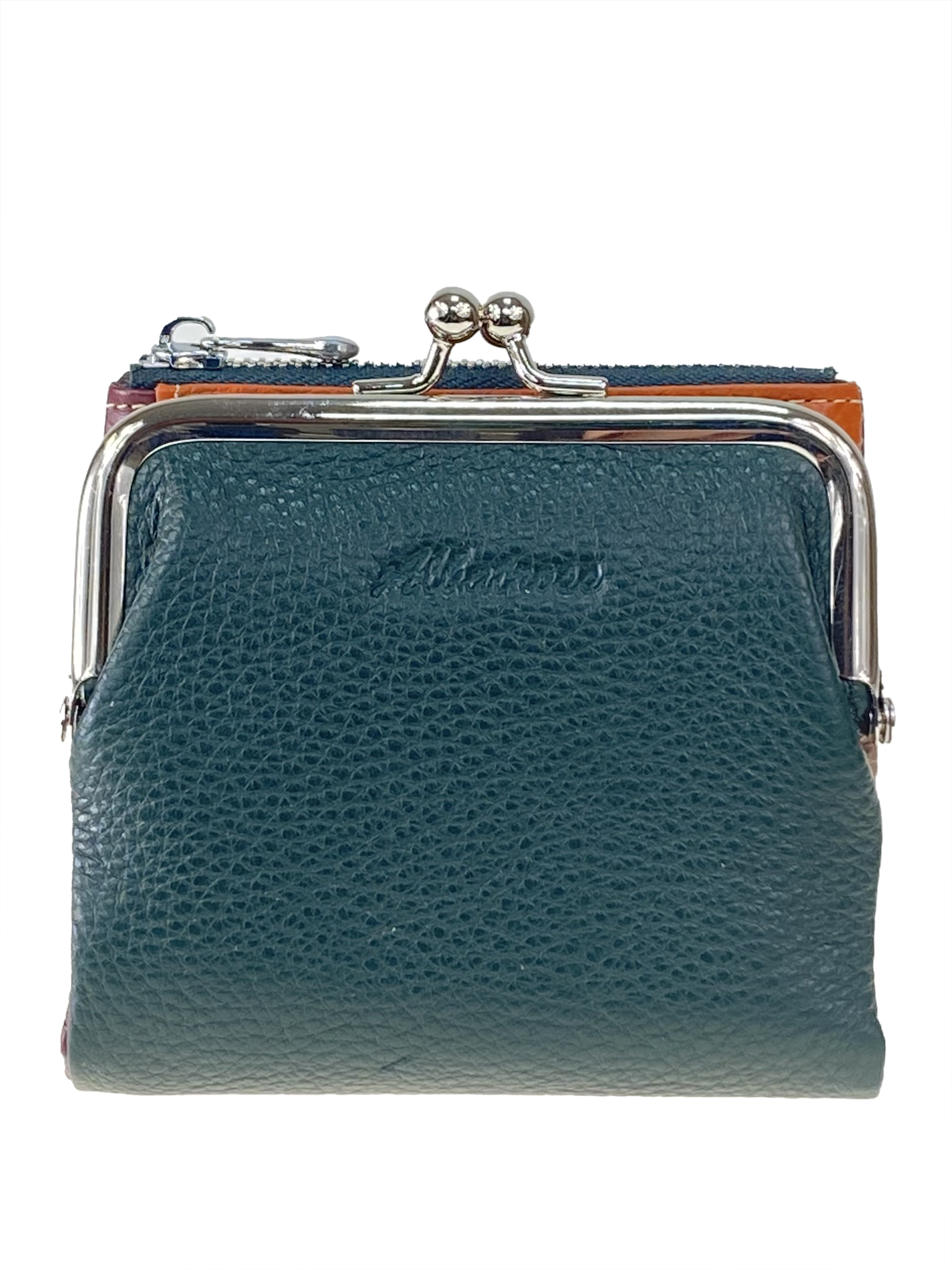 На фото 1 - Кожаный женский кошелёк с фермуаром, цвет зелёный