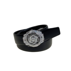 На фото 1 -  Ремень мужской с автоматической пряжкой из искусственной кожи, цвет черный