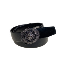 На фото 1 -  Ремень мужской с автоматической пряжкой из искусственной кожи, цвет черный