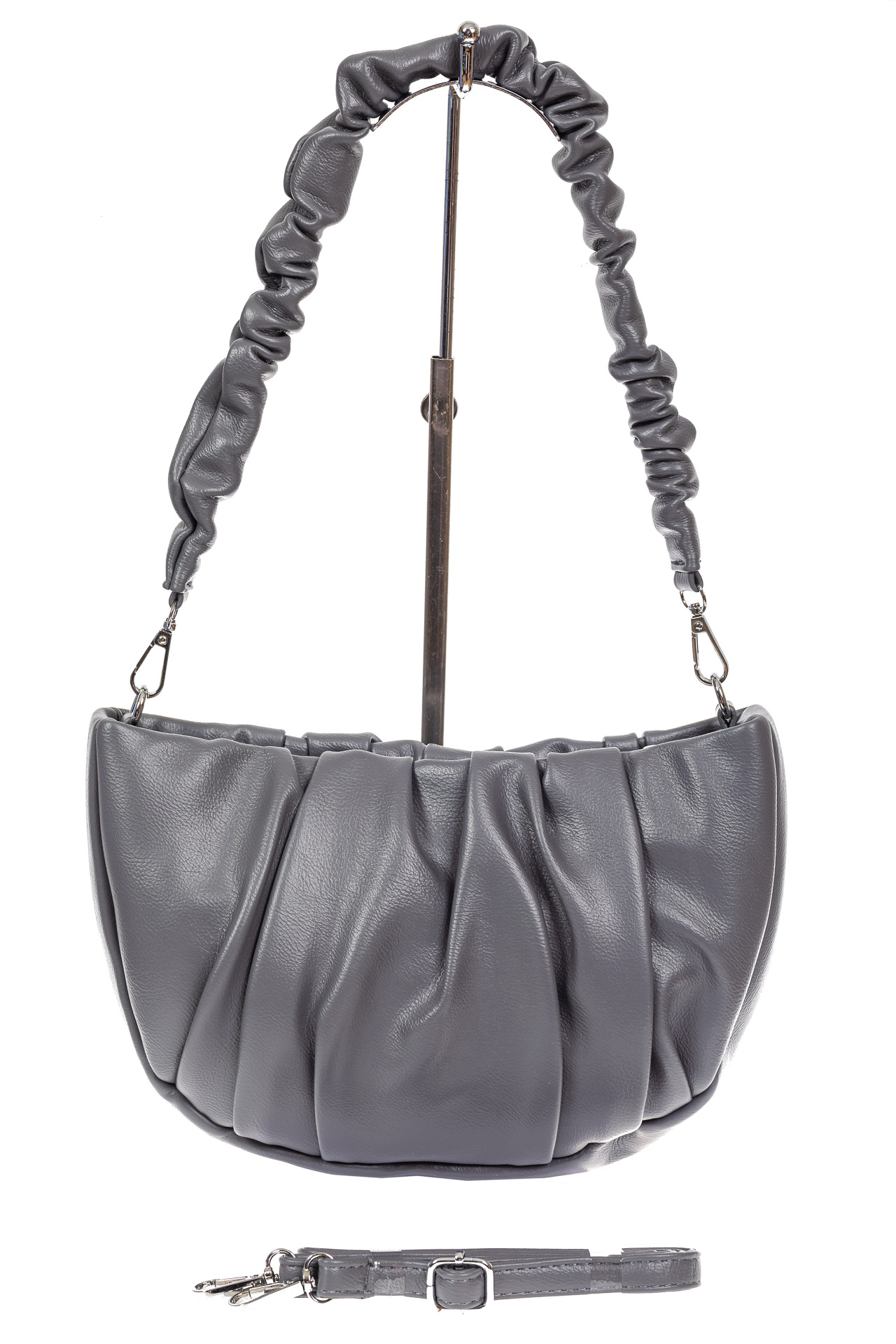 На фото 3 - Женская сумка-седло из мягкой искусственной кожи, цвет серый