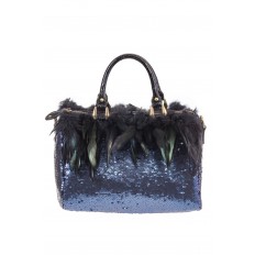 На фото 3 - Женская сумка с пайетками и перьями, цвет синий