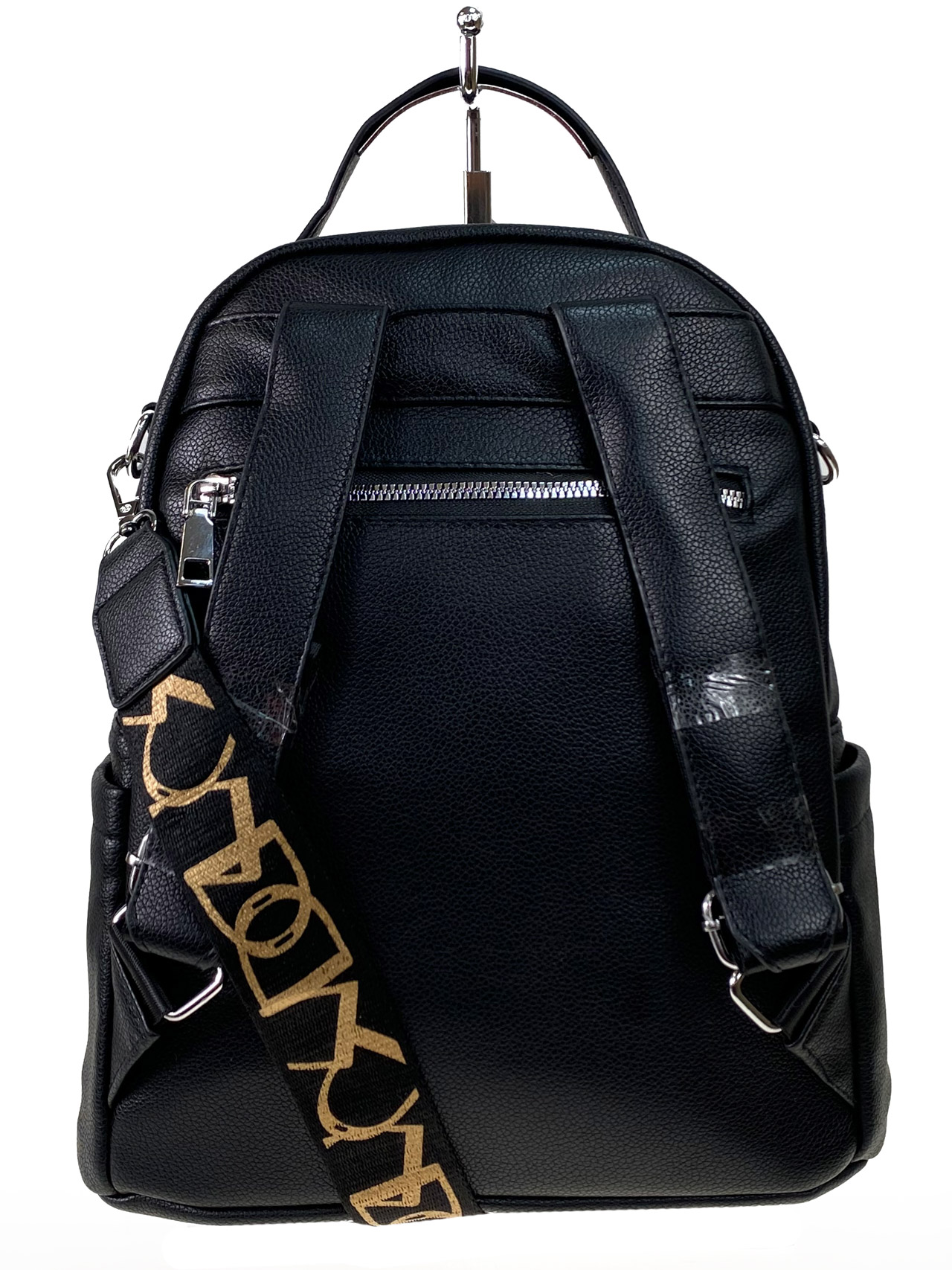 На фото 2 - Сумка-рюкзак из искусственной кожи, цвет  черный