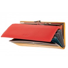 На фото 2 - Двухцветный женский кошелёк-портмоне из натуральной кожи, красный с оранжевым