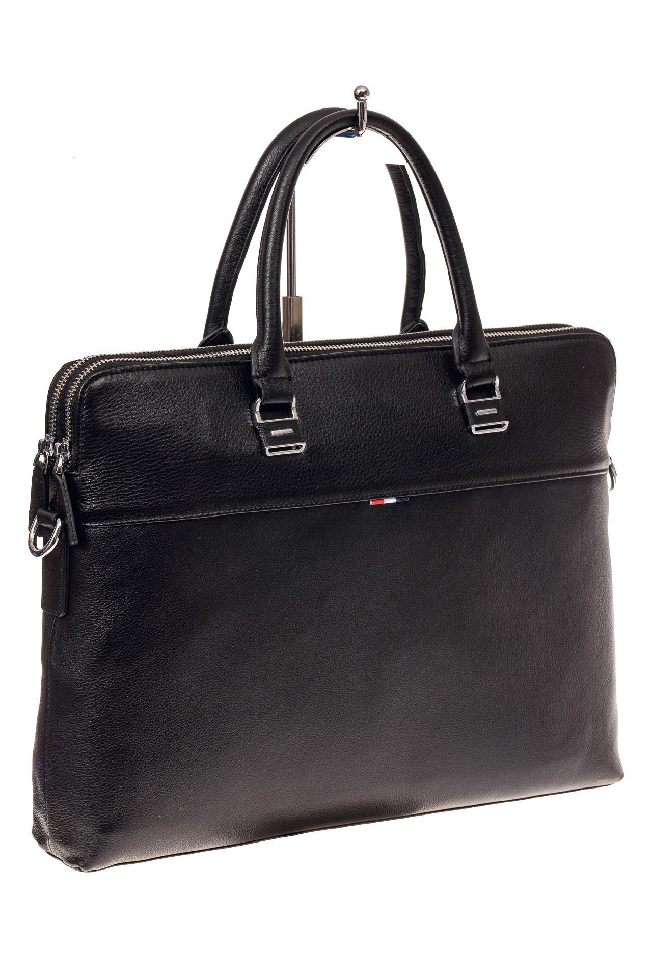 На фото 1 - Строгая мужская сумка из натуральной кожи, цвет черный