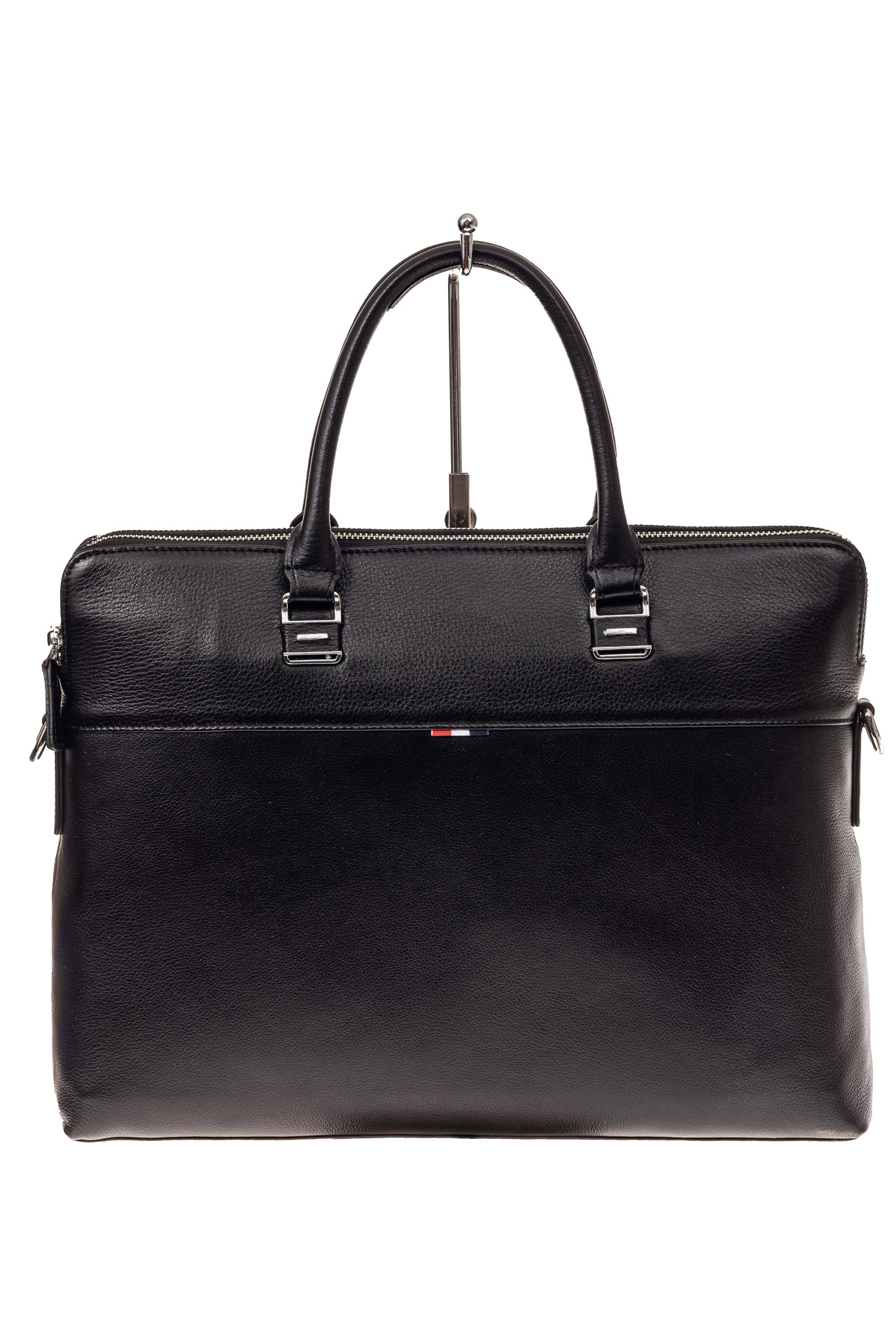 На фото 2 - Строгая мужская сумка из натуральной кожи, цвет черный