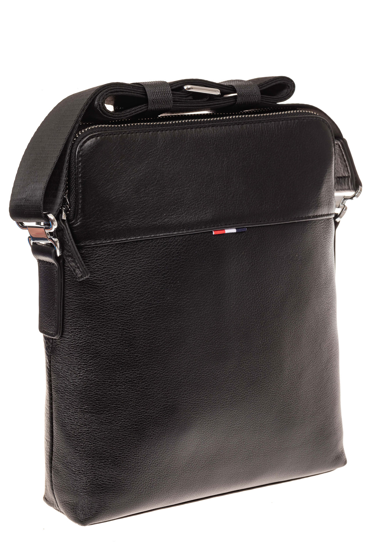 На фото 1 - Мужская сумка через плечо из натуральной кожи, цвет черный