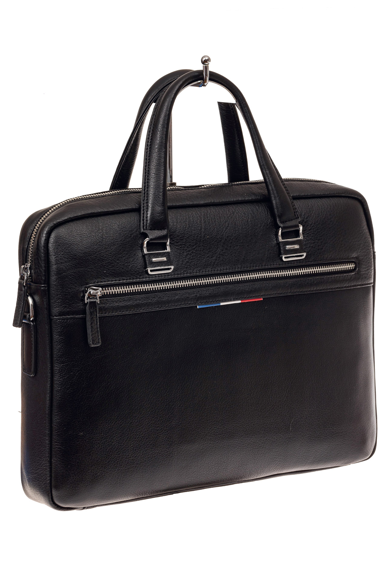 На фото 1 - Мужской кожаный портфель, цвет черный