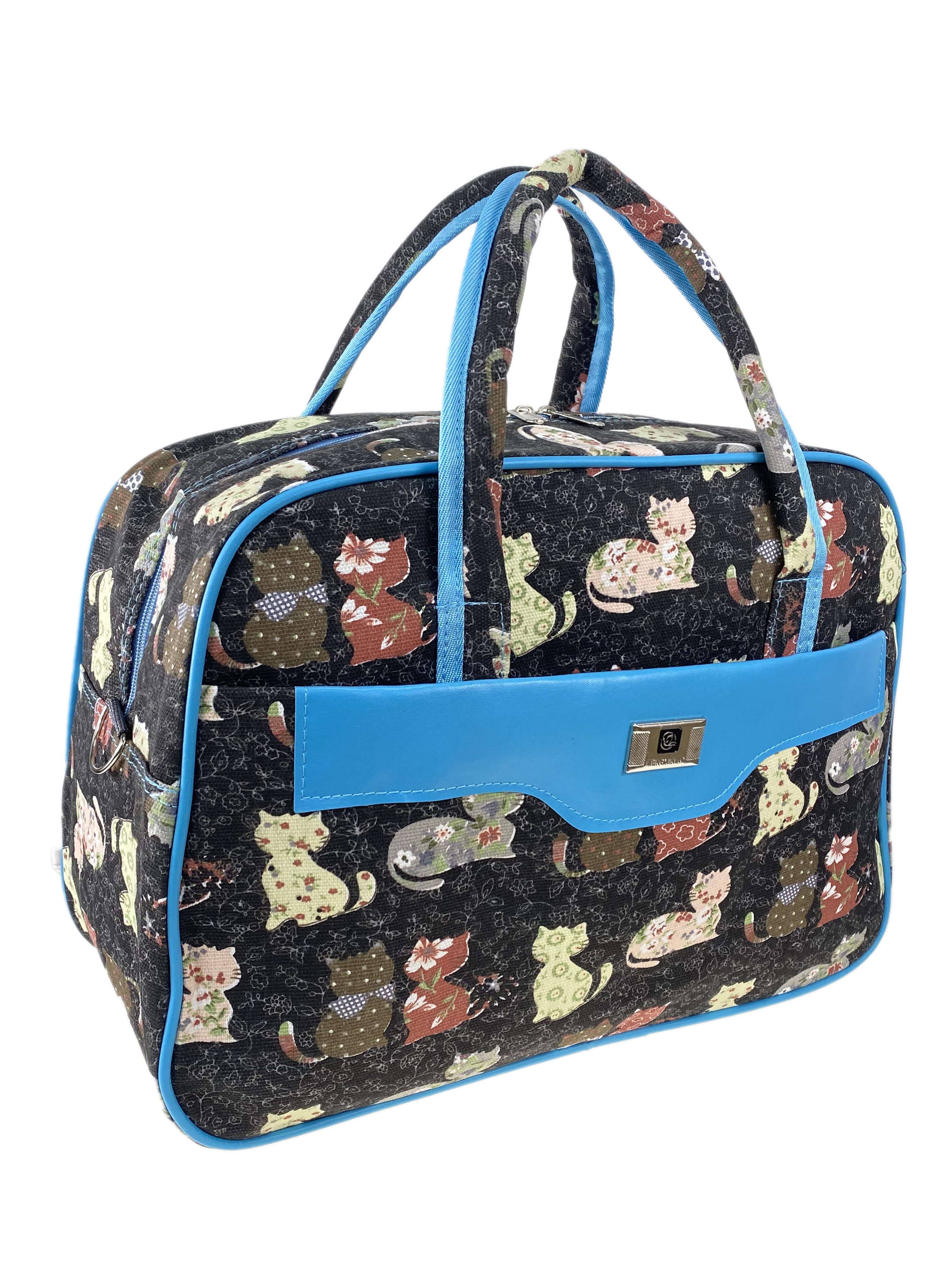 На фото 1 -  Тканевая женская сумка для фитнеса с принтом кошки, мультицвет