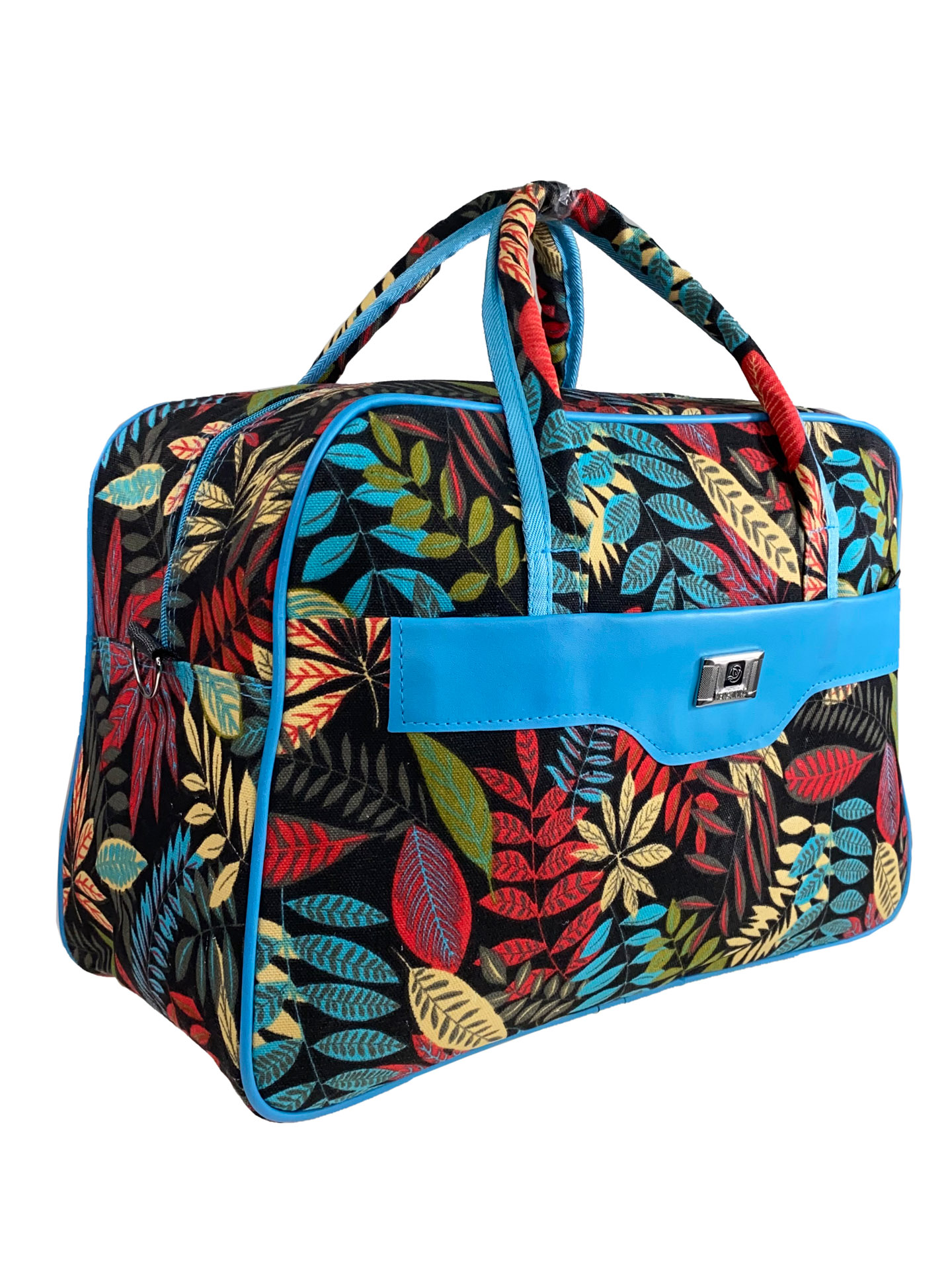 На фото 1 - Тканевая женская сумка для фитнеса с растительным принтом, мультицвет