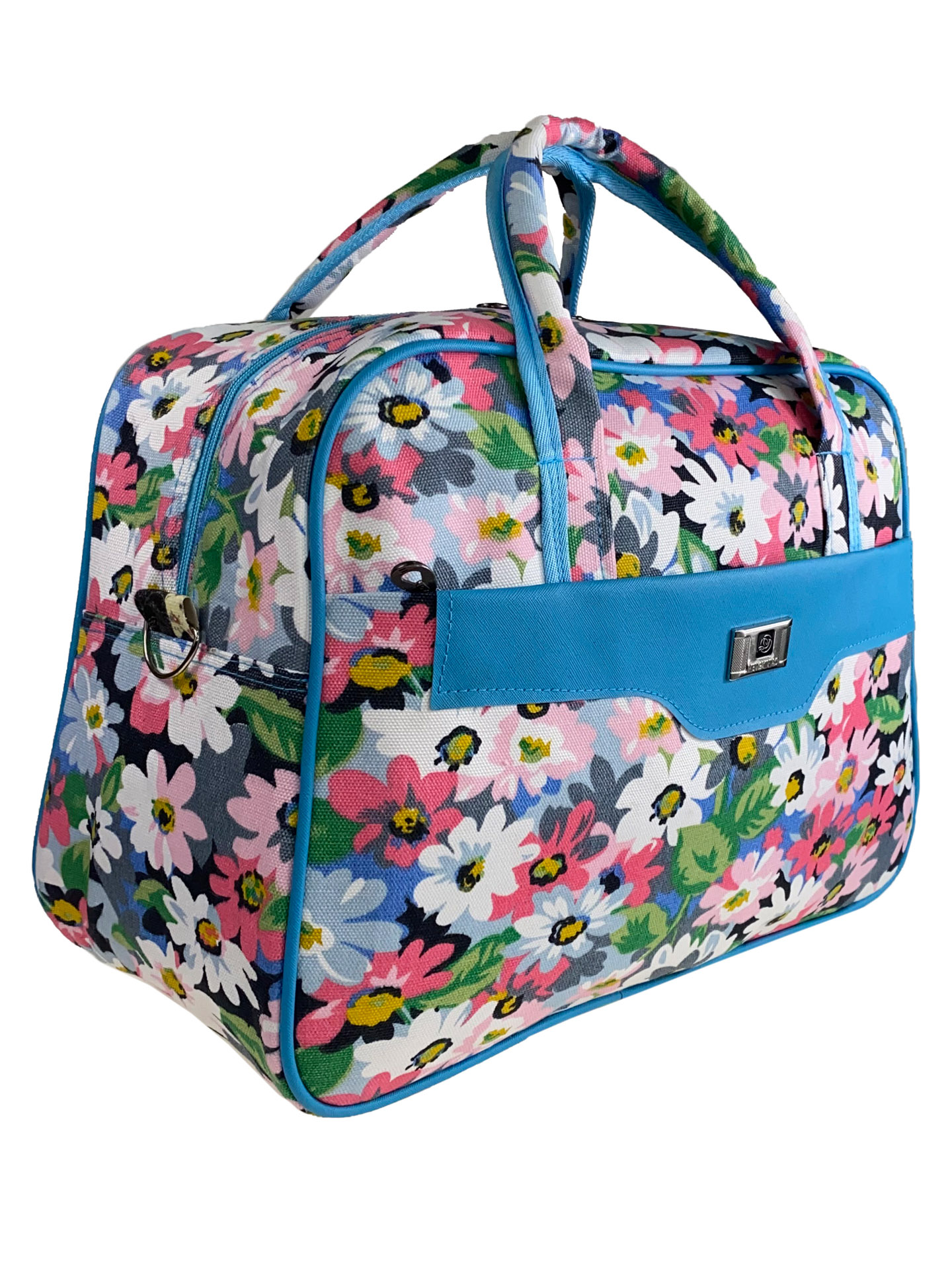 На фото 1 - Тканевая женская сумка для фитнеса с принтом цветов, мультицвет