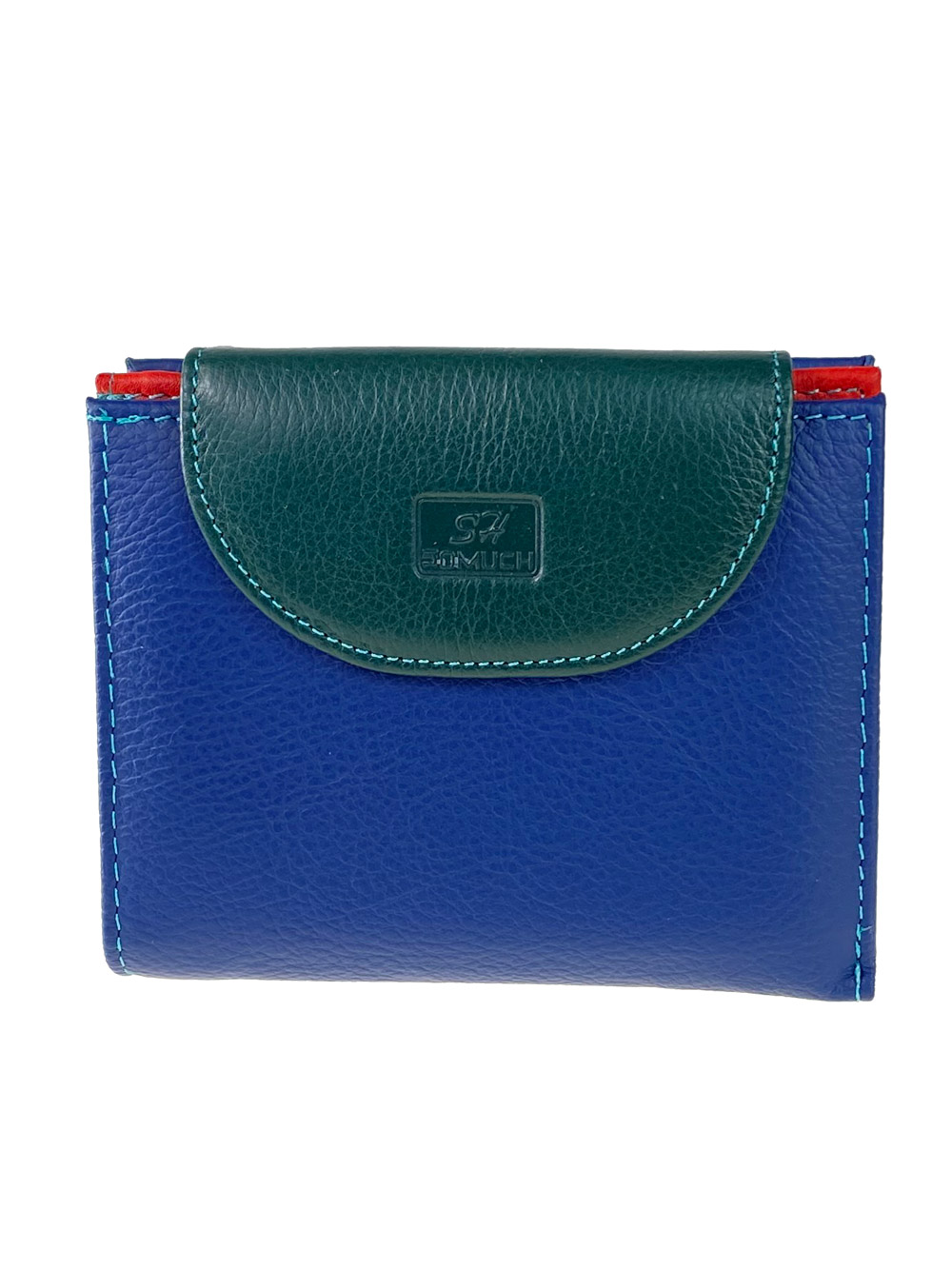 На фото 1 - Женский кожаный кошелёк, цвет тёмно-синий с зелёным